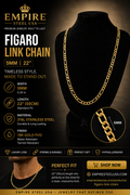 Figaro Link Chain 5MM 22" Gold