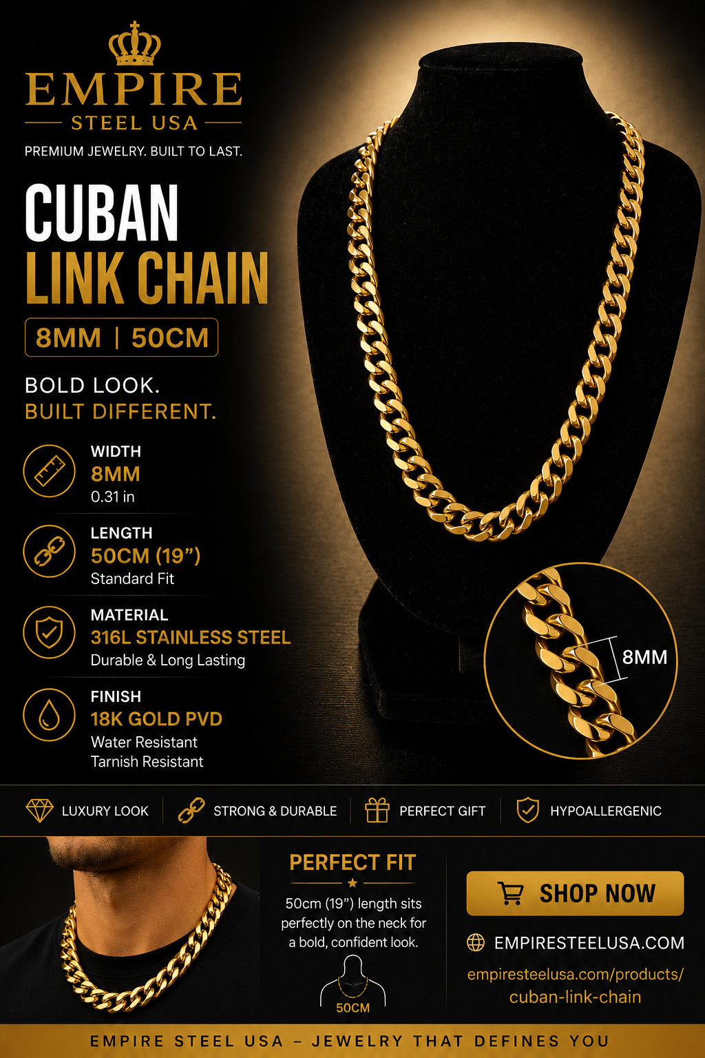 Cuban Link Chain – 8MM | 50CM (19")